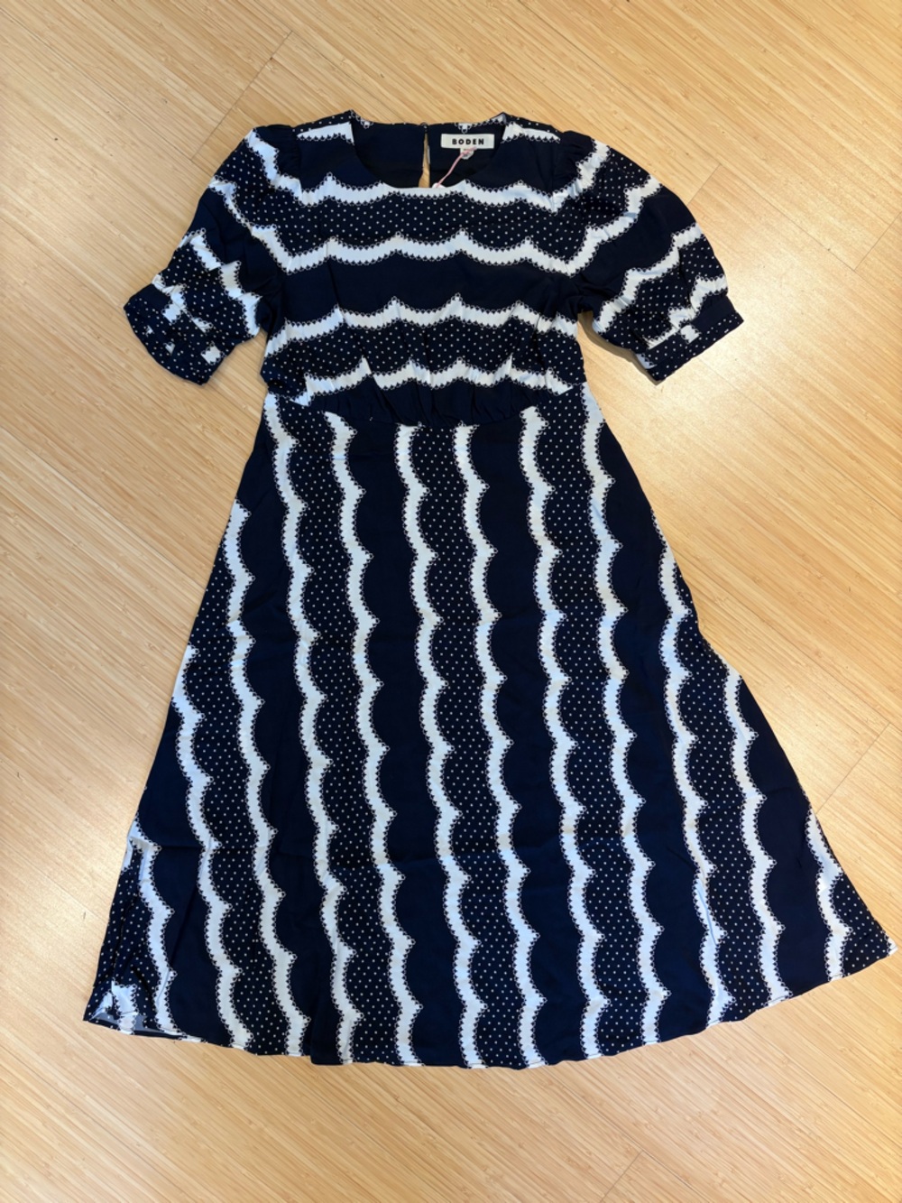 Boden Navy and White Wave-Print Dress